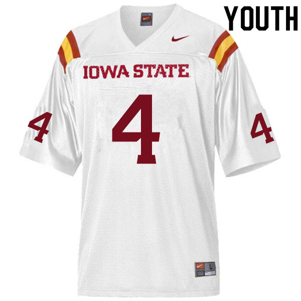 Iowa State Cyclones Youth #4 Johnnie Lang Nike NCAA Authentic White College Stitched Football Jersey XT42O75FW